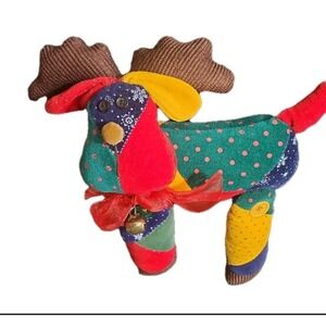Sun Point Co Moose Plush Whimsical Patchwork Reindeer Decorative Plush w/Bell